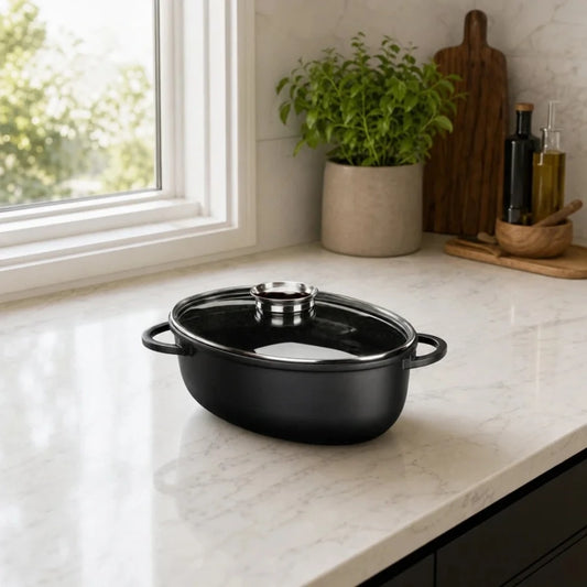 רוסטר אובלי עם מכסה ארומטי 14*32*42 ס"מ , 12 ליטר BLACK MARBLE