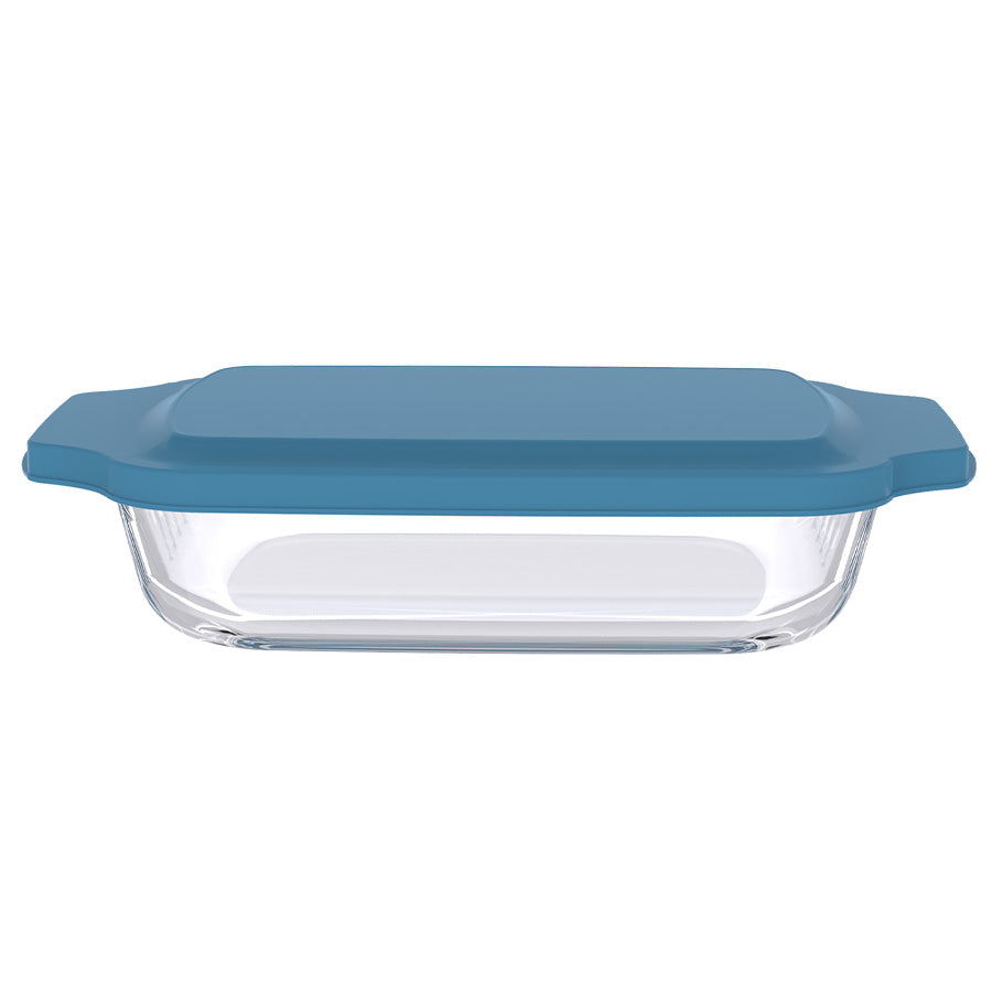 תבנית מלבנית 2.7 ל' זכוכית + מכסה כחול GLASS CLOCE