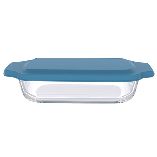 תבנית מלבנית 2.7 ל' זכוכית + מכסה כחול GLASS CLOC
