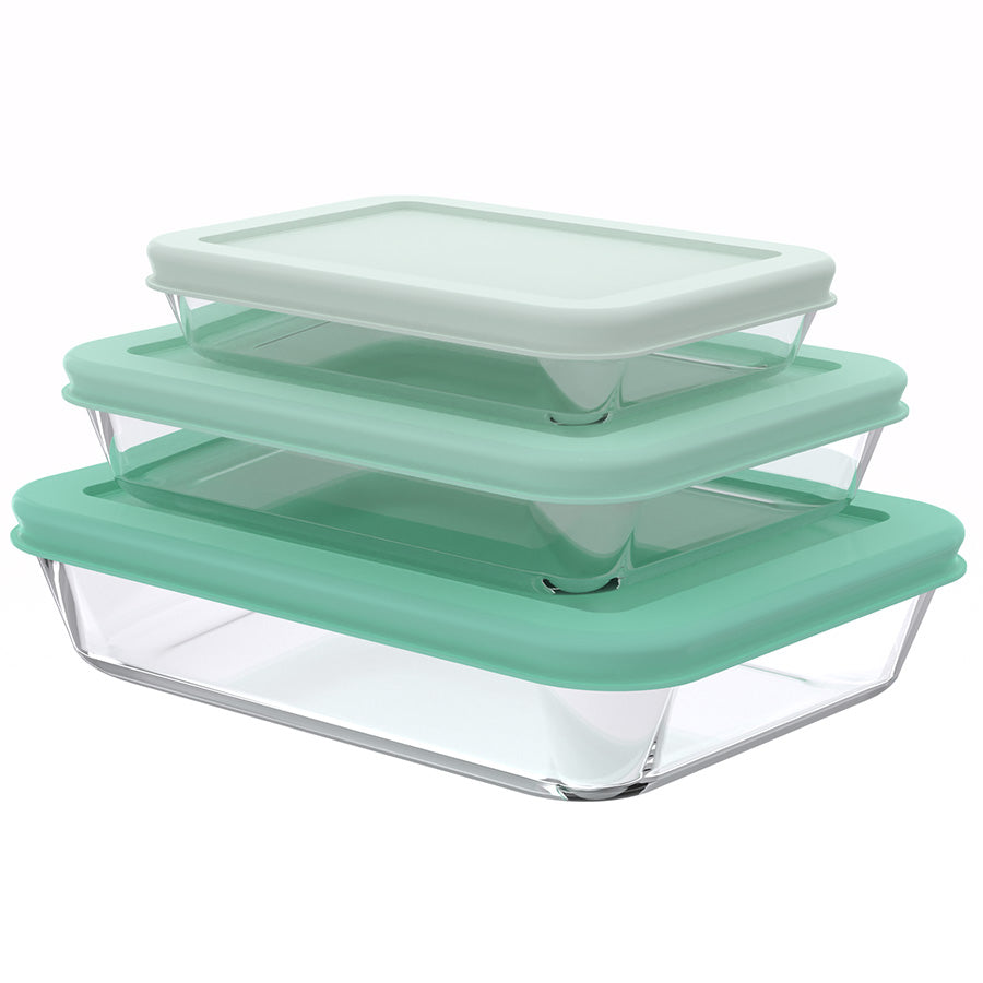 סט אחסון זכוכית 3 חל' 700+1400+2600 מ"ל GLASS FOOD מנטה