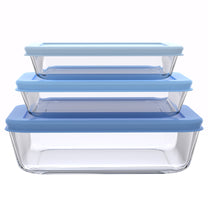 סט אחסון זכוכית 3 חל' 650+1150+1950 מ"ל GLASS FOOD כחול