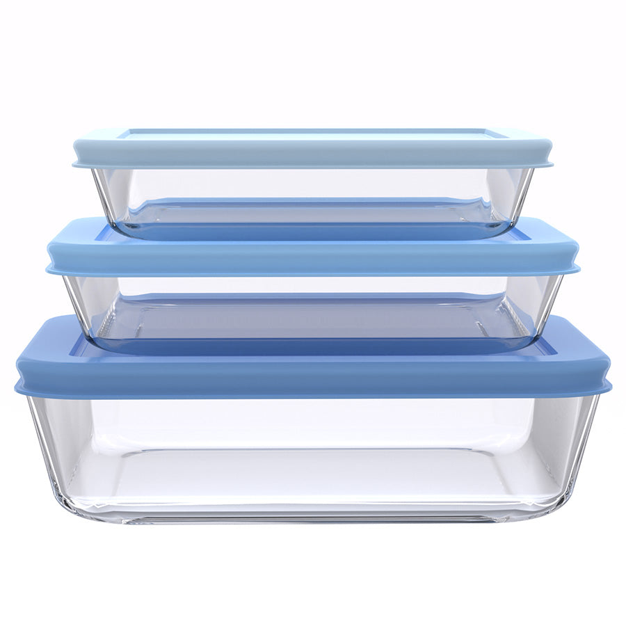 סט אחסון זכוכית 3 חל' 650+1150+1950 מ"ל GLASS FOOD כחול