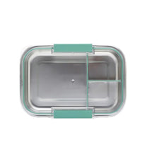 קופסת אוכל Microwave Safe מלבנית מחולקת 3 תאים נירוסטה 1.3 ל' מכסה TRITAN ירוק הרמטי