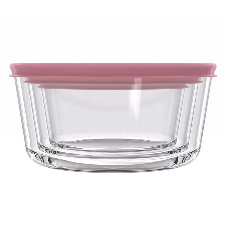 סט אחסון זכוכית 3 חל' 450+950+1650 מ"ל GLASS CLOC ורוד