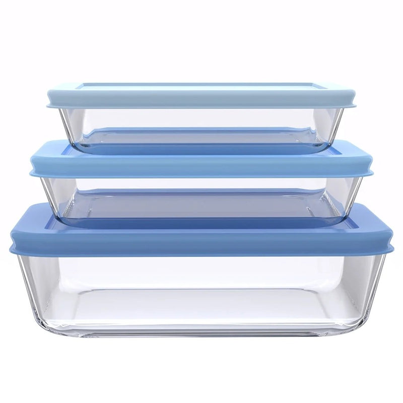 סט אחסון זכוכית 3 חל' 650+1150+1950 מ"ל GLASS CLOC כחול