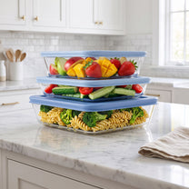 סט אחסון זכוכית 3 חל' 650+1150+1950 מ"ל GLASS FOOD כחול