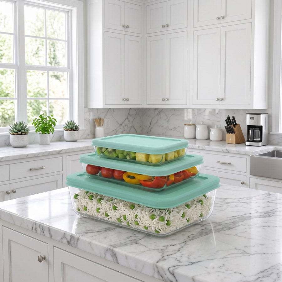 סט אחסון זכוכית 3 חל' 700+1400+2600 מ"ל GLASS FOOD מנטה