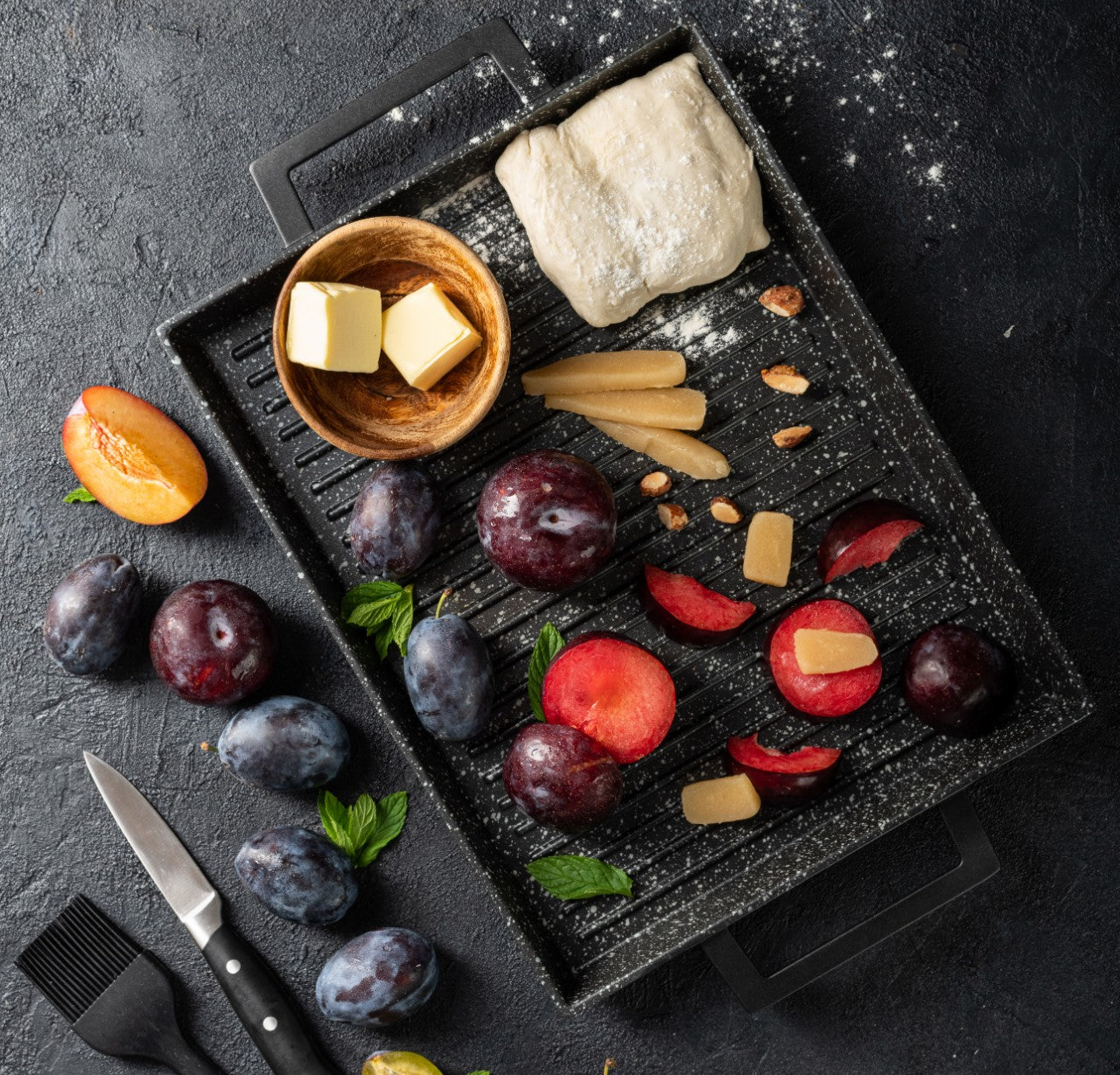 מחבת גריל  27*43 ס"מ תואם אינדוקציה GOURMET שיש שחור מחבת לסטייקים