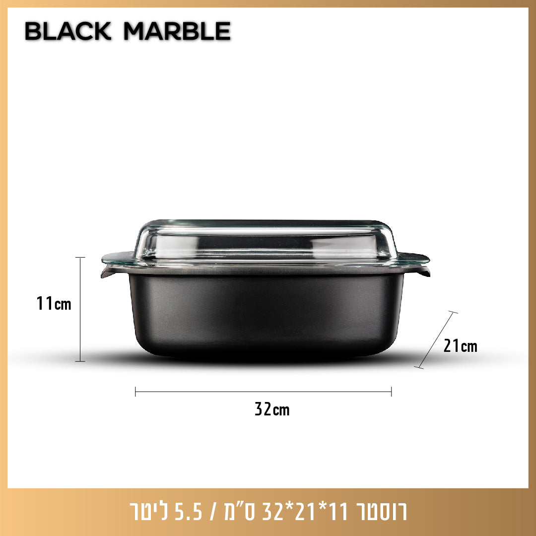 רוסטר עם מכסה זכוכית BLACK MARBLE