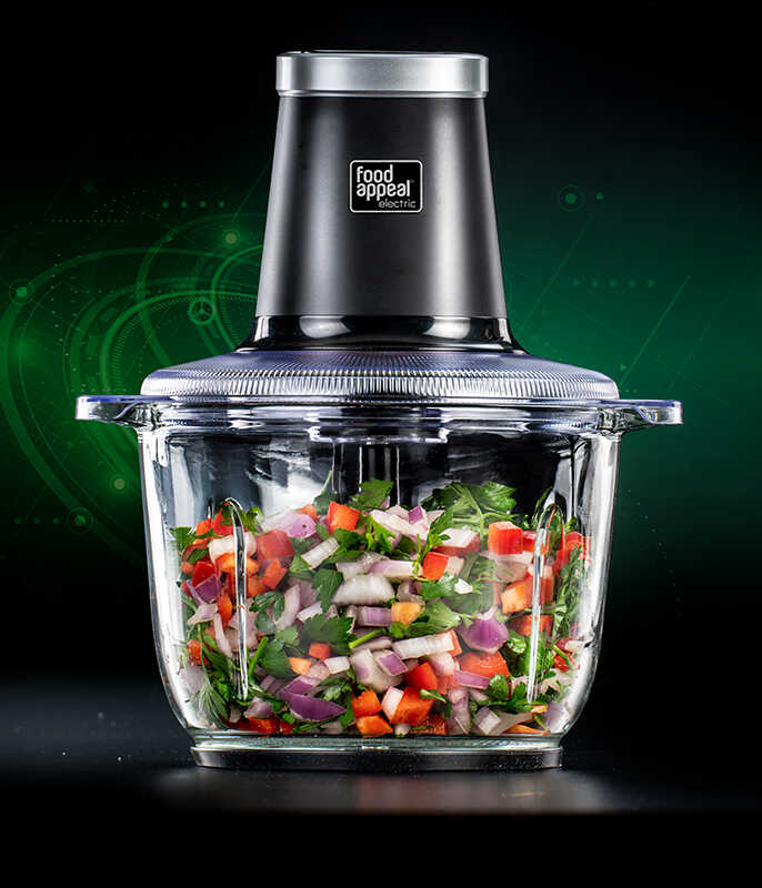 קוצץ ירקות חשמלי עוצמתי במיוחד 500W, מיכל זכוכית 2 ליטר | מבית Food appeal