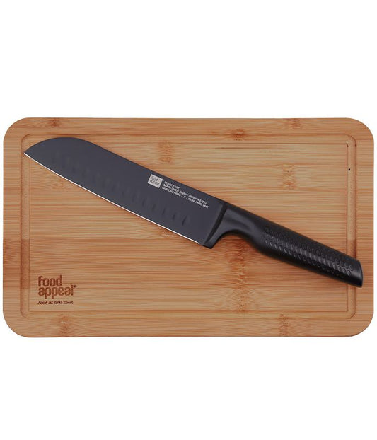 מארז שף סכין סנטוקו 18 ס"מ + קרש חיתוך  BLACK EDGE