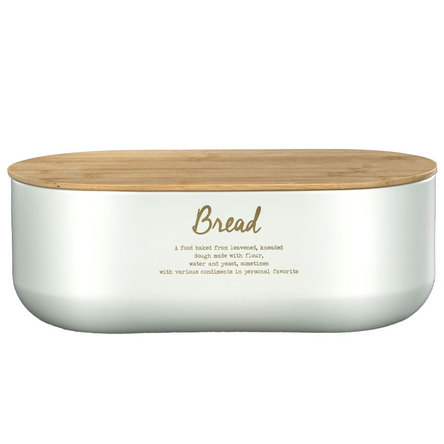 כלי לאחסון לחם COZY HOME מפח לבן עם מכסה במבוק