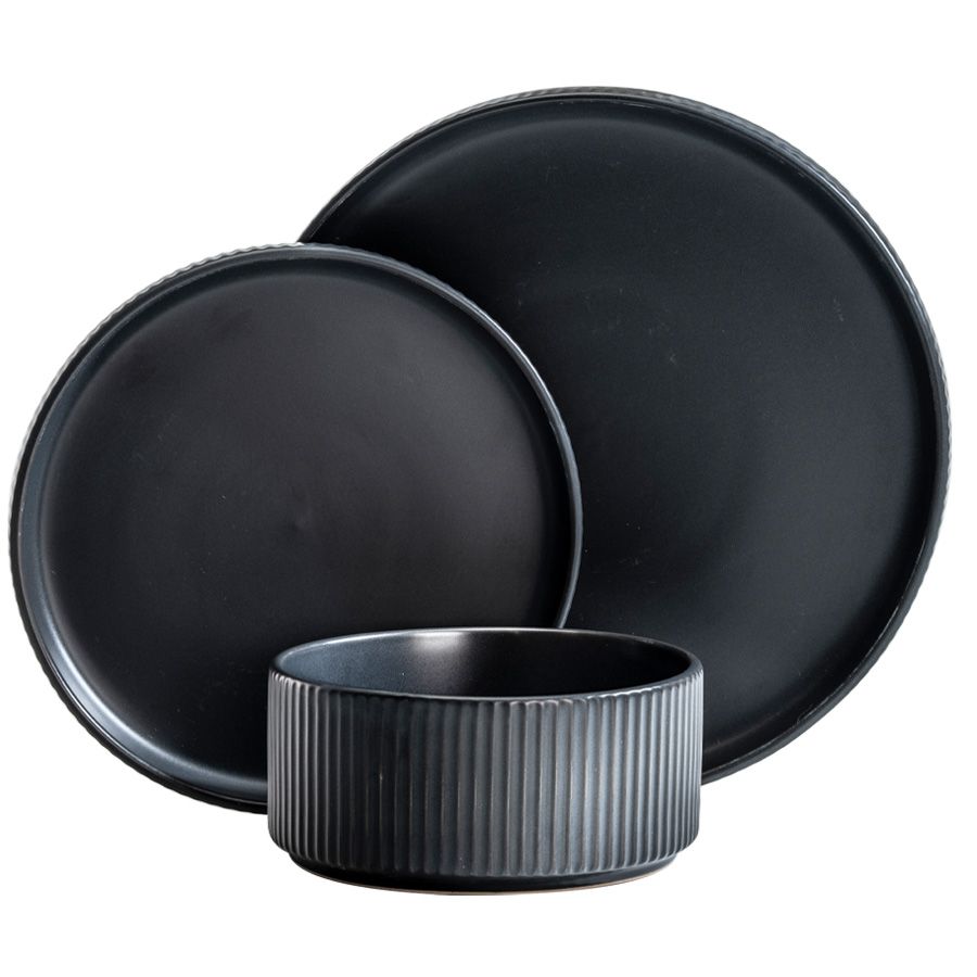 סט אוכל 18 חלקים קרמיקה BLACK LINES RAYA