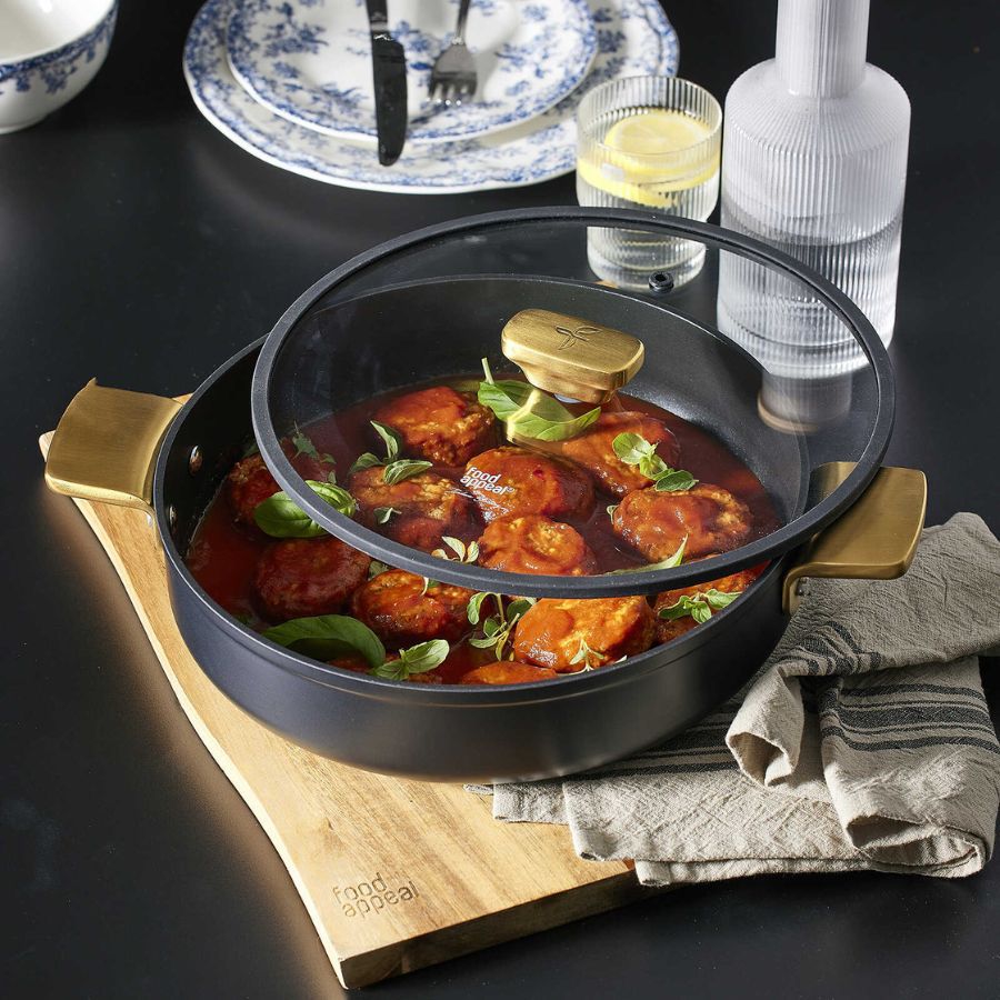 סוטאז' 32 ס"מ ENIGMA NONSTICK ליטר שחור ידיות זהב