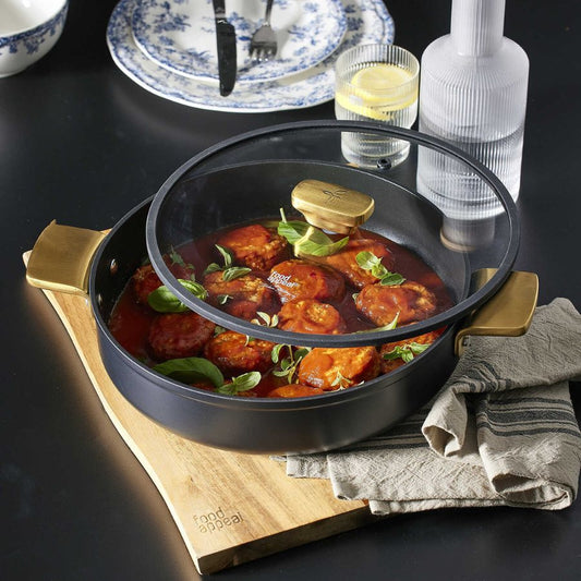 סוטאז' 32 ס"מ ENIGMA NONSTICK ליטר שחור ידיות זהב