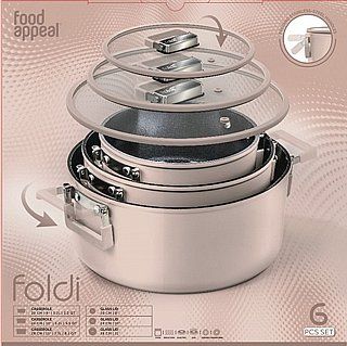 סט סירים 6 חלקים סיר 20/24/28 + 3 מגני סירים  FOLDI קרם מבית Food appeal