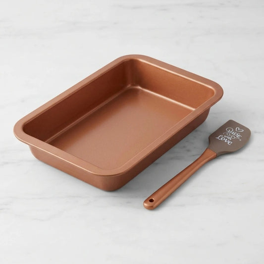 מארז אפייה - תבנית רוסטר 36x23x5.5 ס"מ + לקקן Baking with Love ברונז | מארז אפייה - תבנית רוסטר + לקקן Baking with Love ברונז | Food Appeal