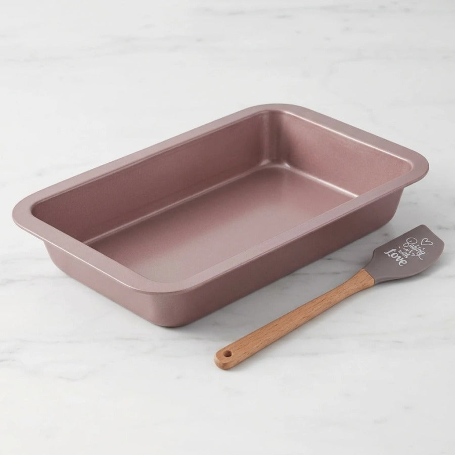 מארז אפייה - תבנית רוסטר 36x23x5.5 ס"מ + לקקן Baking with Love פודרה | מארז אפייה - תבנית רוסטר + לקקן Baking with Love פודרה | Food Appeal
