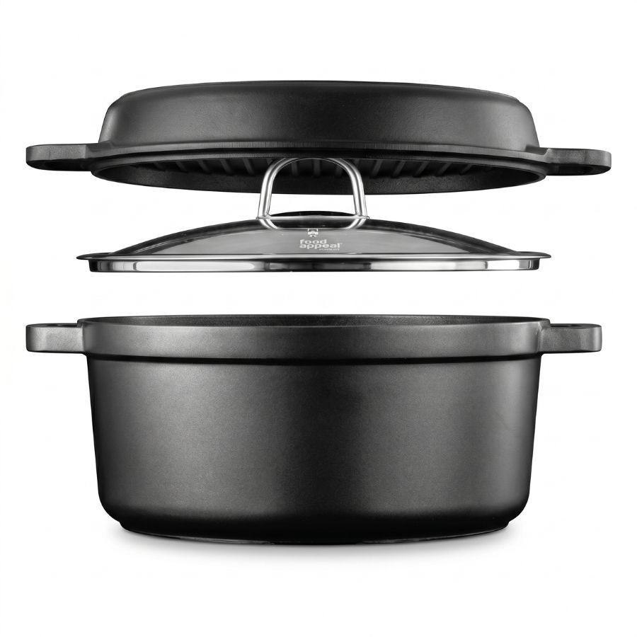 COMBO CHEF - גם סיר 28 ,6.7 ליטר וגם פלטת גריל 28 ס"מ עגולה BLACK MARBLE מבית Food appeal
