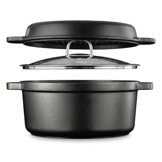 COMBO CHEF - גם סיר 28 ,6.7 ליטר וגם פלטת גריל 28 ס"מ עגולה BLACK MARBLE