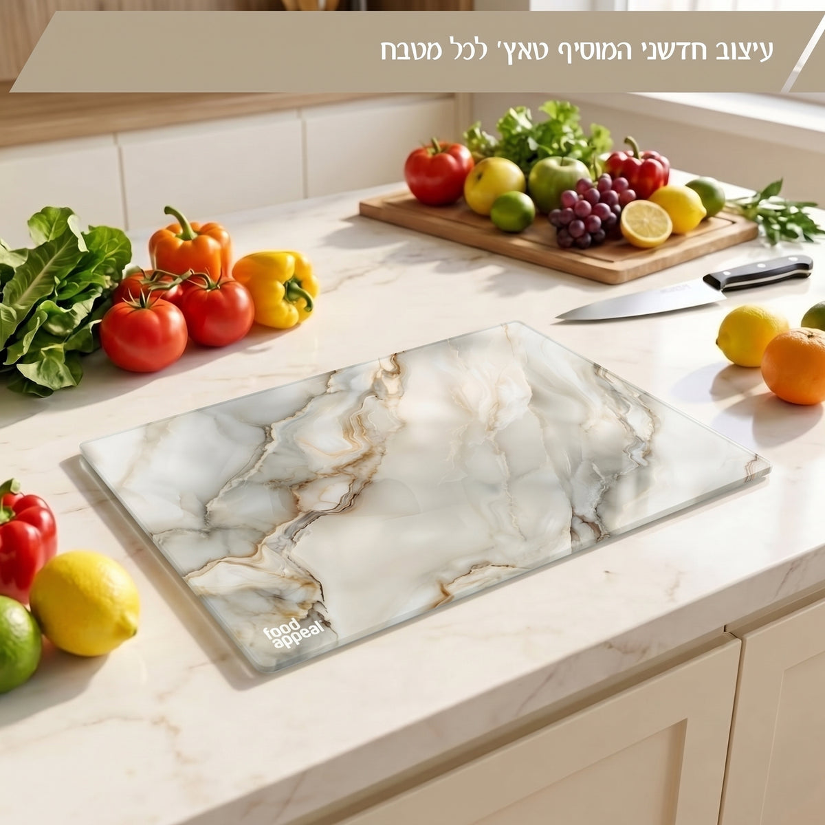 לוח חיתוך זכוכית 30X40 ס"מ MARBLE לבן